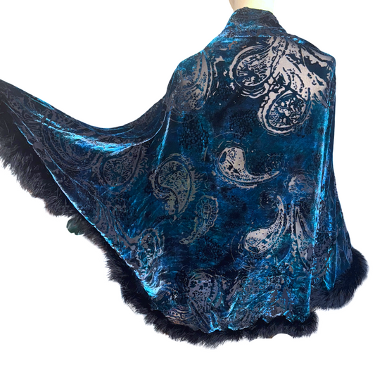 Vintage Y2K Blue Paisley Burnout Velvet Kimono Shawl Whimsigoth Witchy Boho