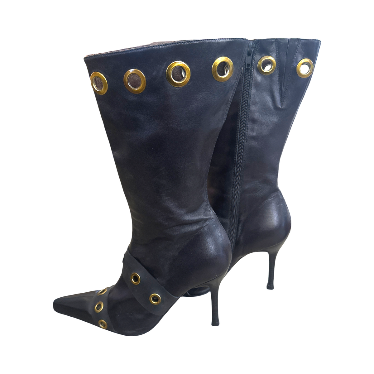 Vintage Paloma Barcelo Leather Grommet Boots