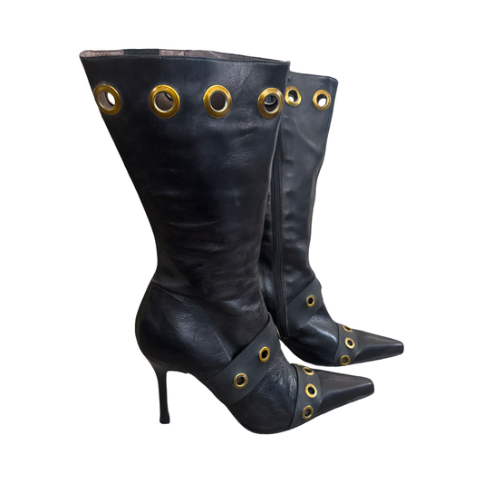 Vintage Paloma Barcelo Leather Grommet Boots