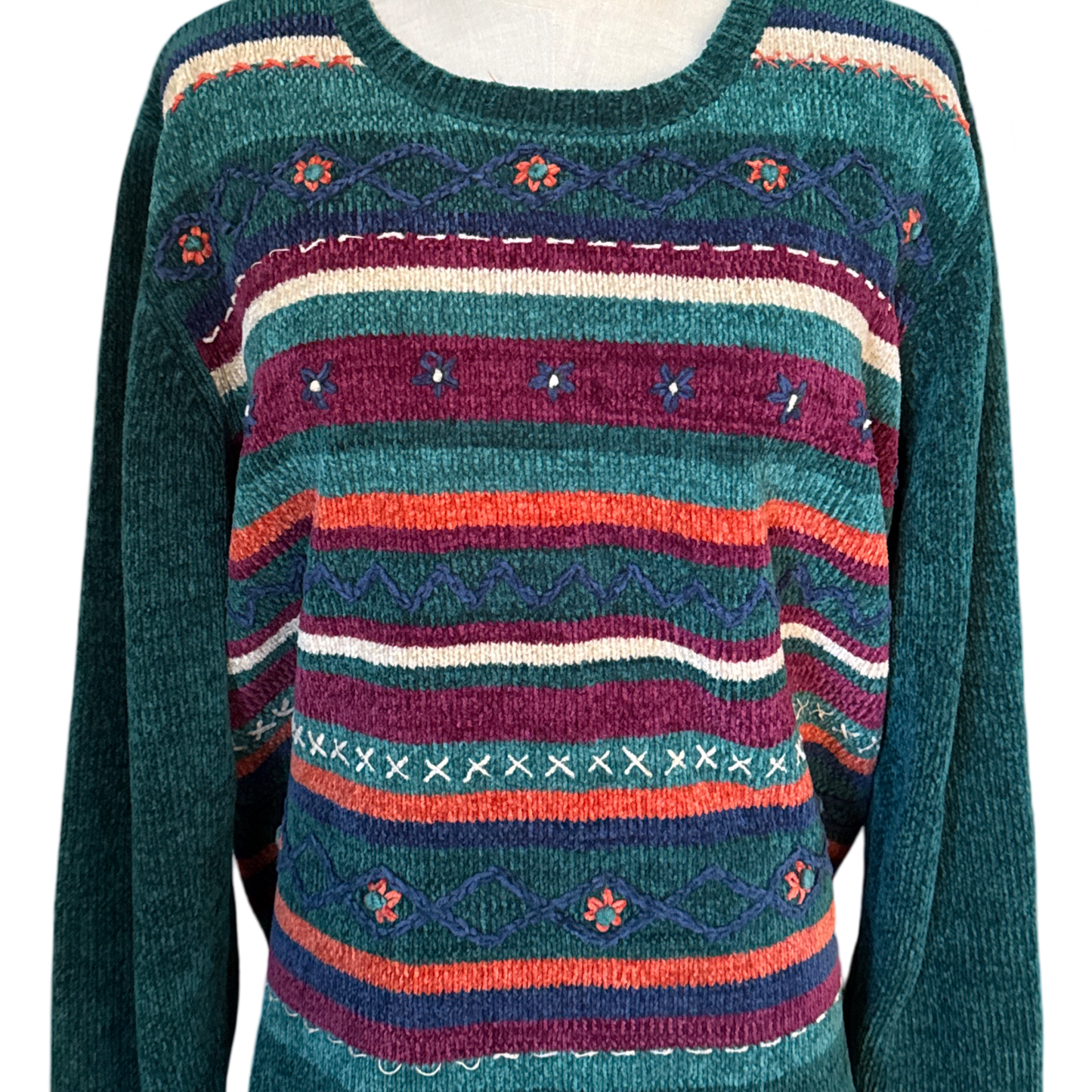 Y2K Floral Chenille Stripe Sweater