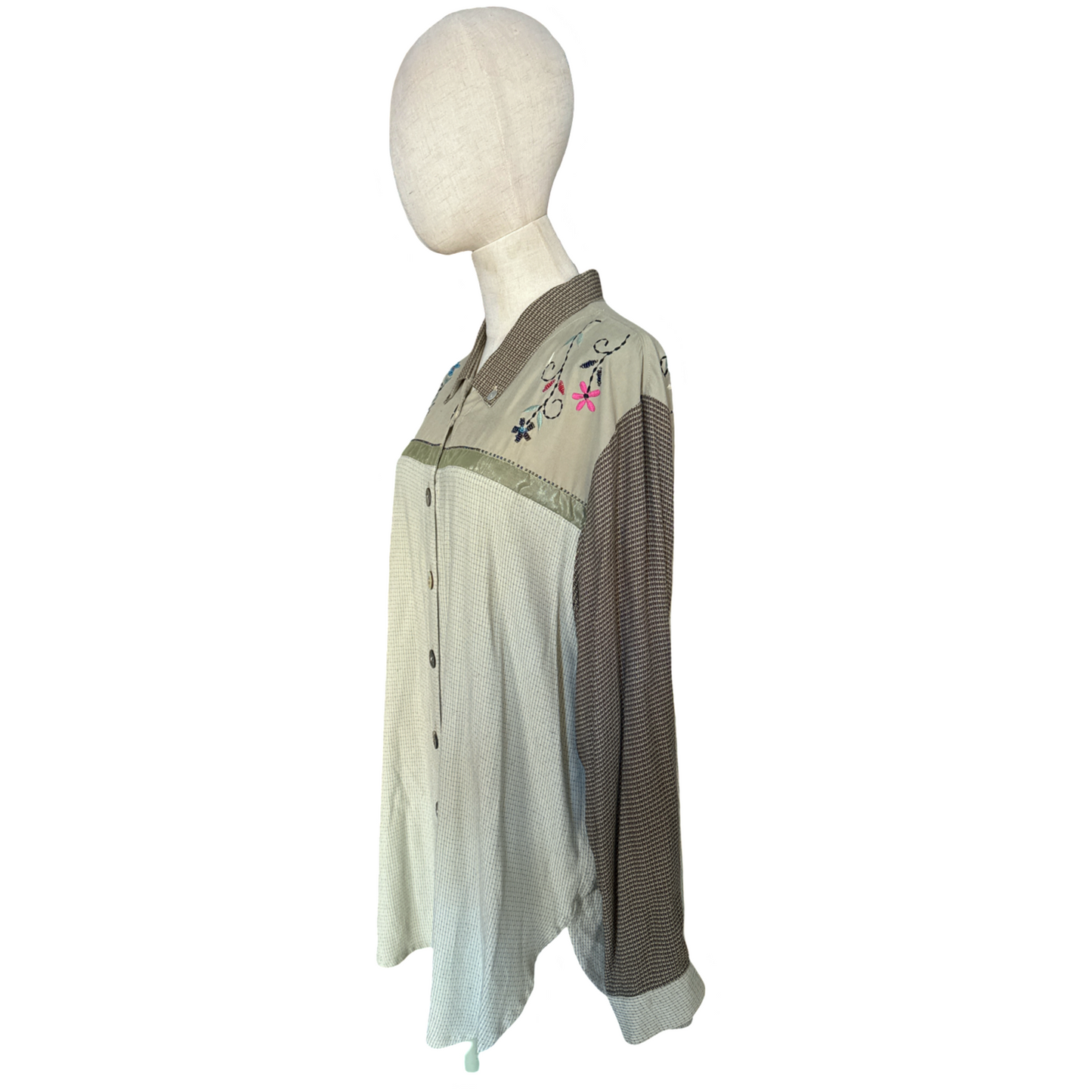 Vintage Textured Embroidered Button Up Top