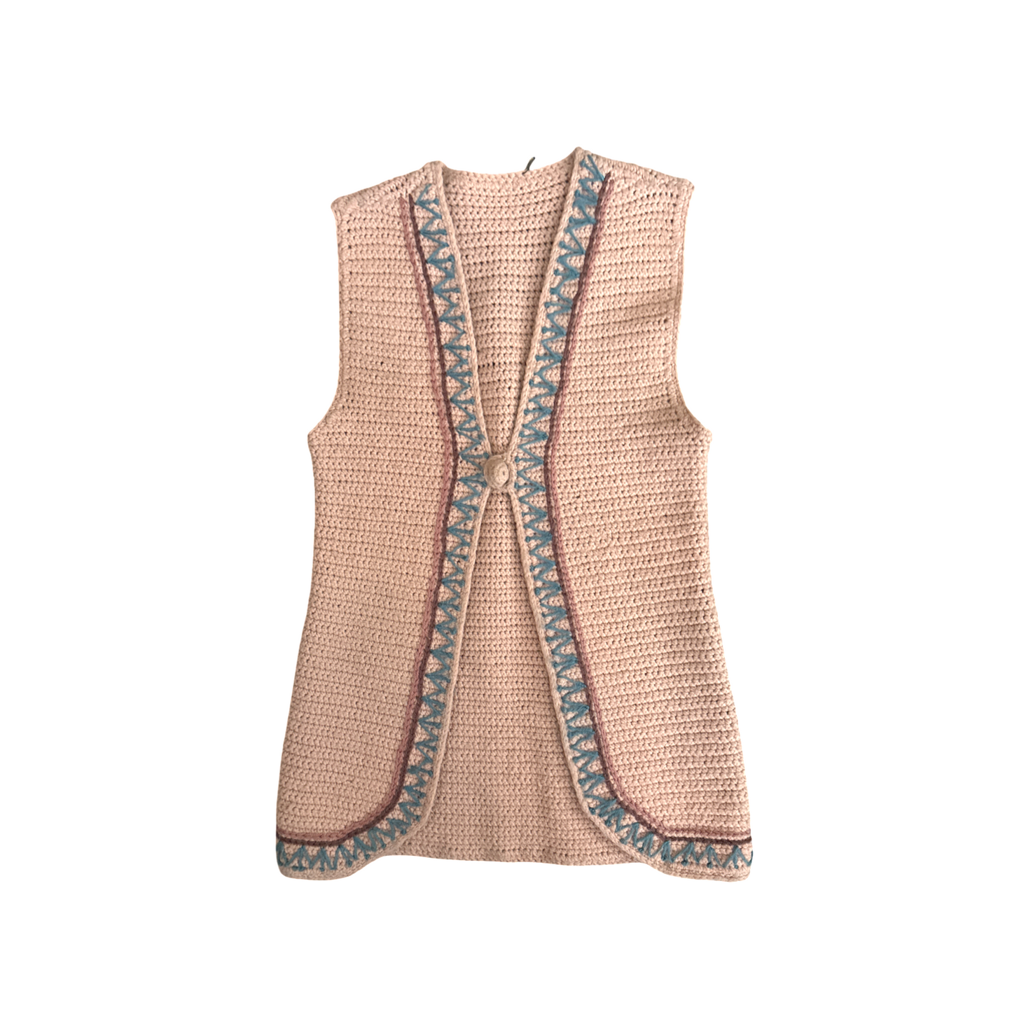 Vintage 70s Handmade Crochet Embroidered Midi Vest Boho Retro Penny Lane