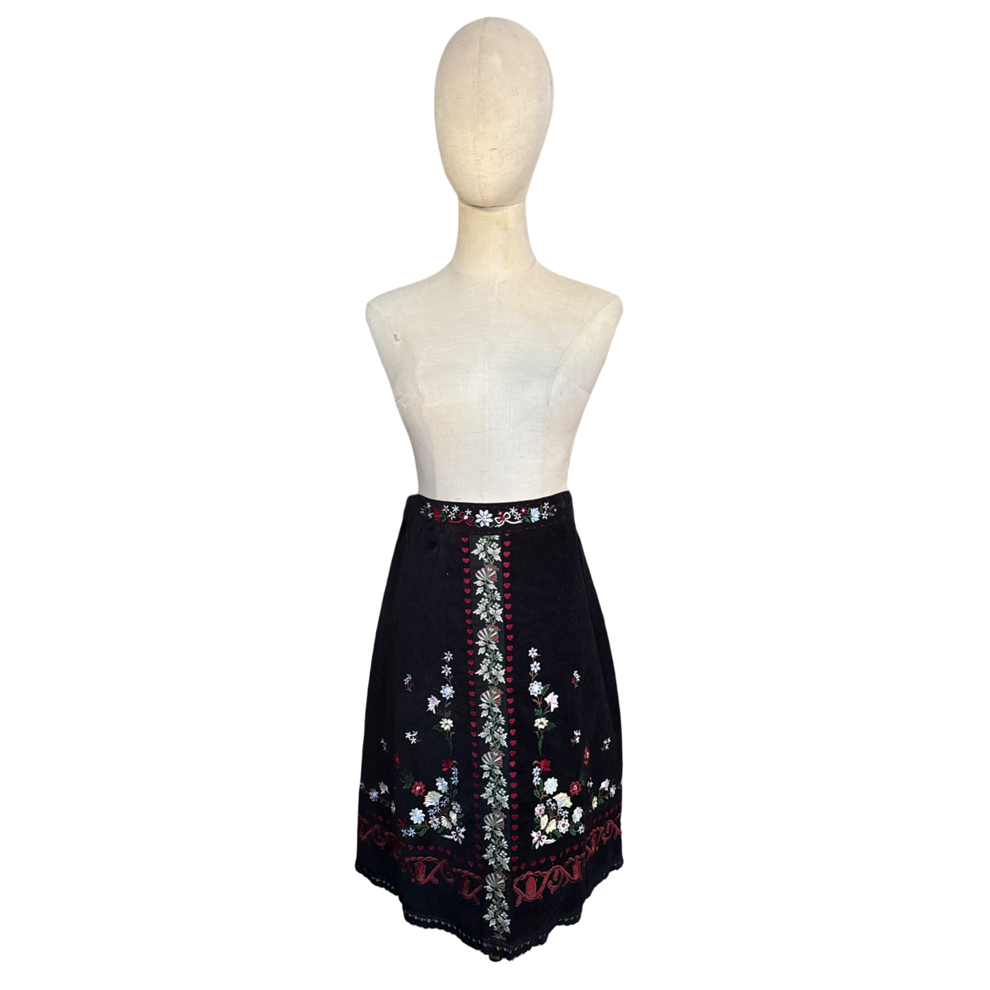 Vintage Velvet Heart Embroidered Mini Skirt