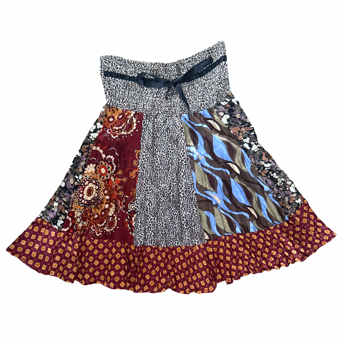 Vintage Y2K Patchwork Leopard Floral Print Skirt Boho Fairy Whimsical