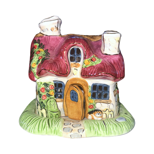 Vintage Ceramic Cat Cottage Candle Holder