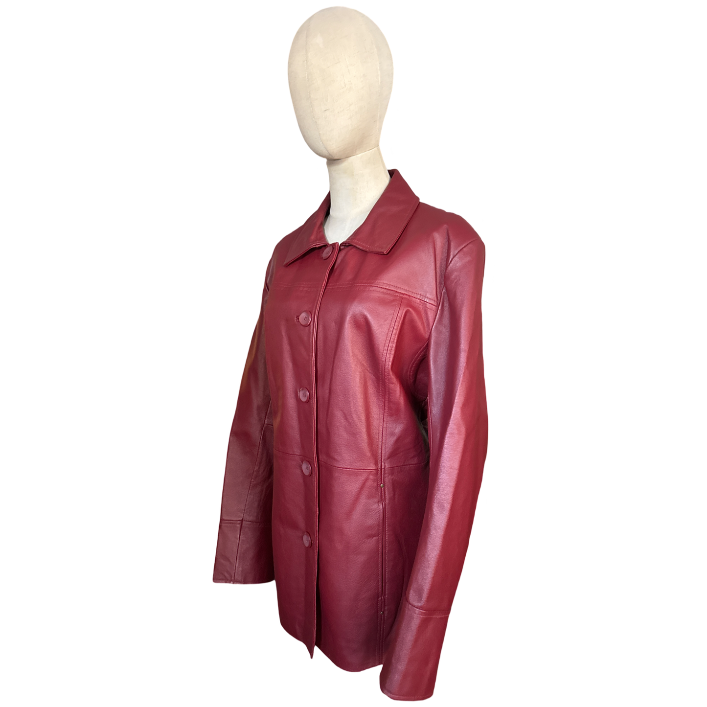 Vintage Red Leather Button Up Jacket