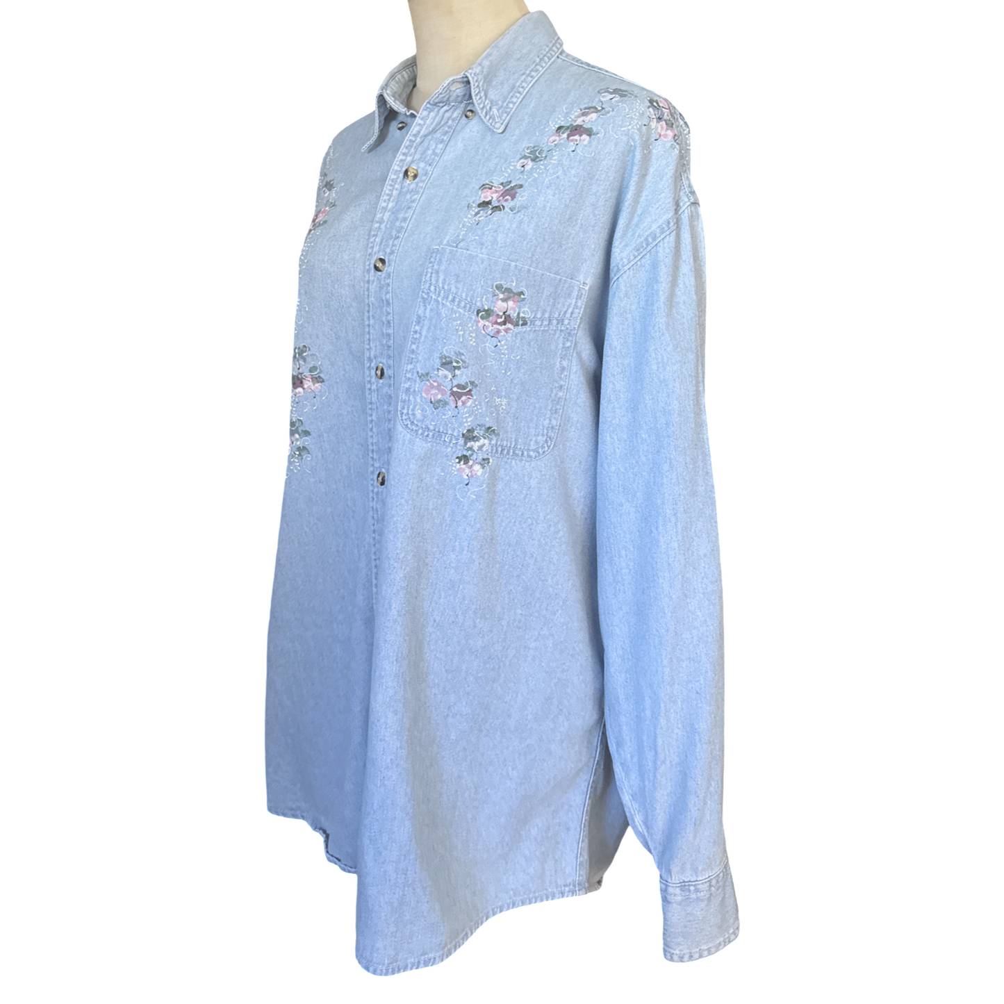 Vintage Floral Painted Denim Button Up Top