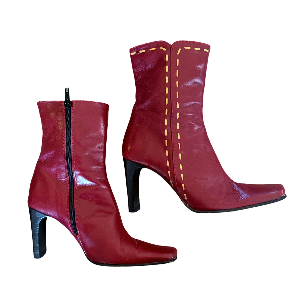 Vintage Vero Cuoio Burgundy Leather Exposed Stitch Boots