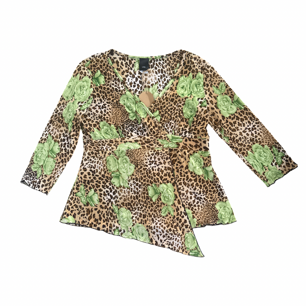 Vintage Y2K Leopard Rose Print Babydoll Top