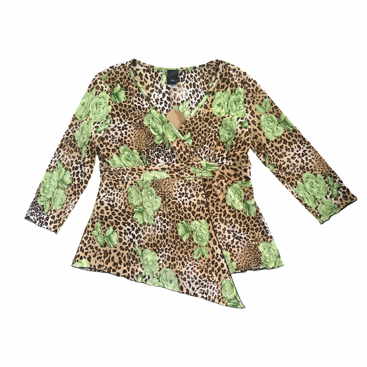 Vintage Y2K Leopard Rose Print Babydoll Top