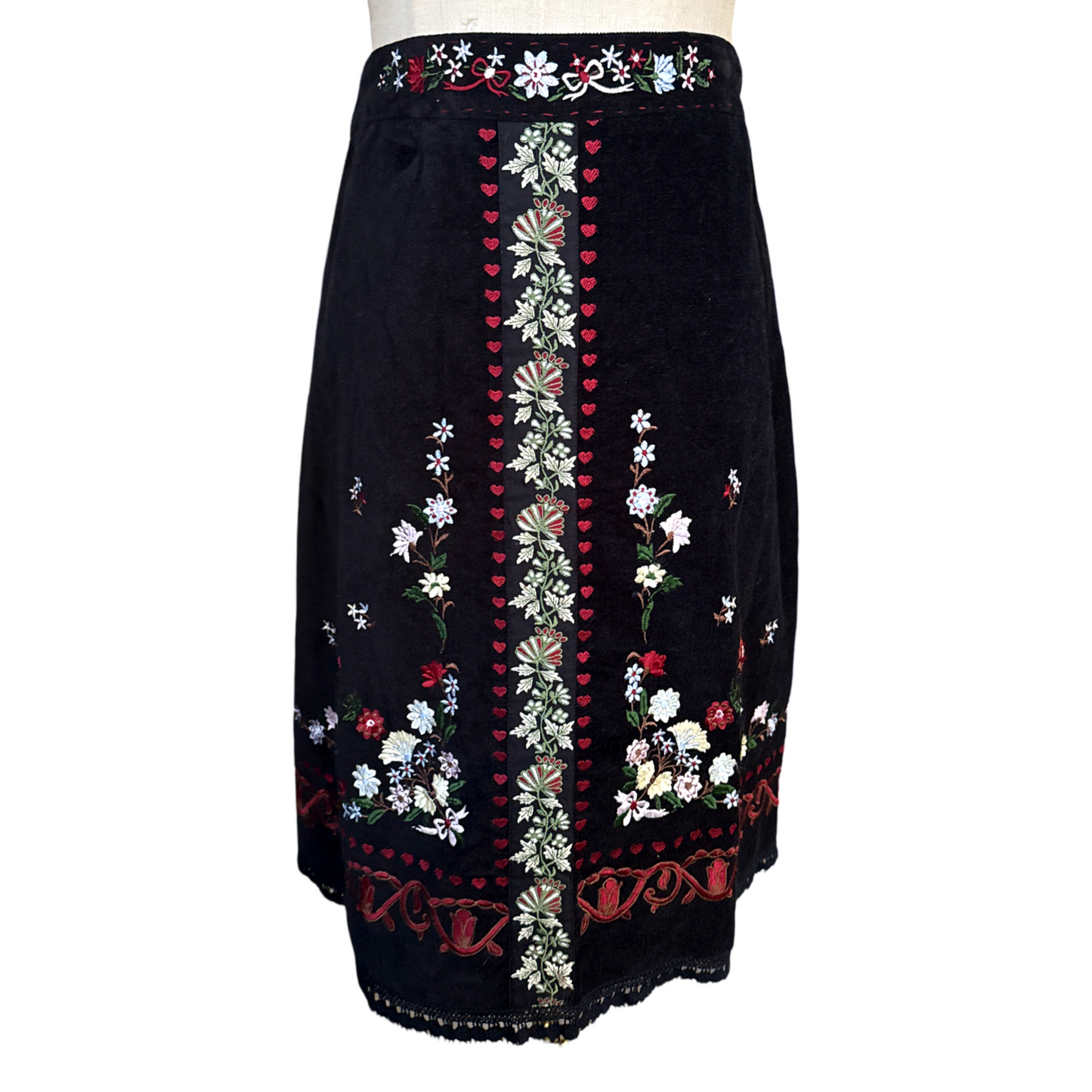 Vintage Velvet Heart Embroidered Mini Skirt