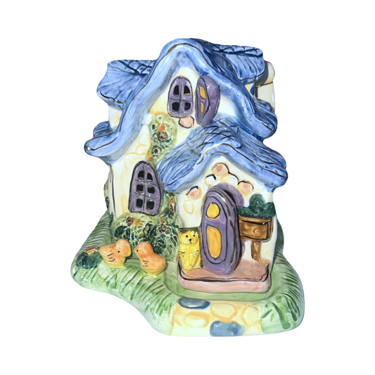 Vintage Ceramic Cat Cottage Candle Holder Cottagecore Fairy Whimsy