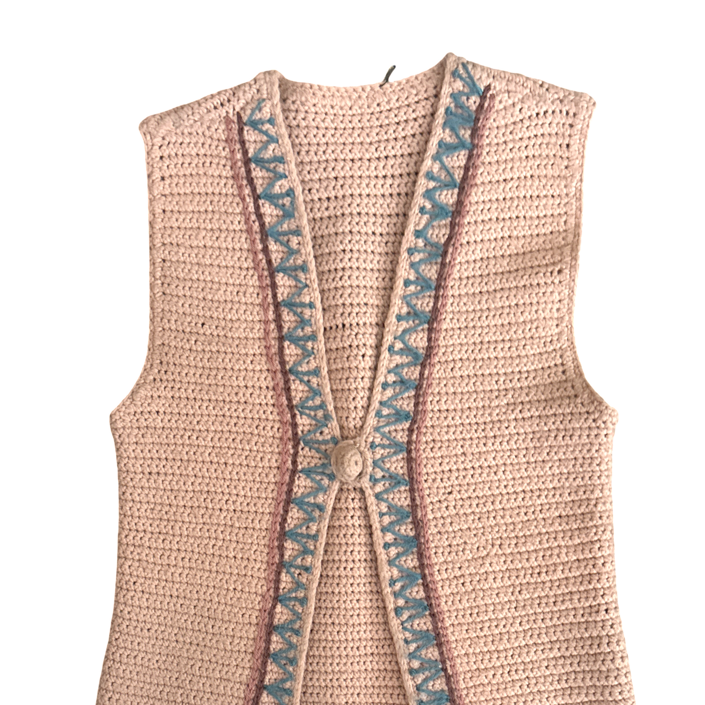 Vintage 70s Handmade Crochet Embroidered Midi Vest Boho Retro Penny Lane