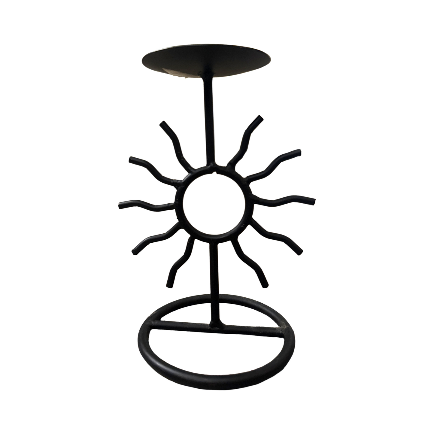 Vintage Celestial Sun Black Iron Candle Holder