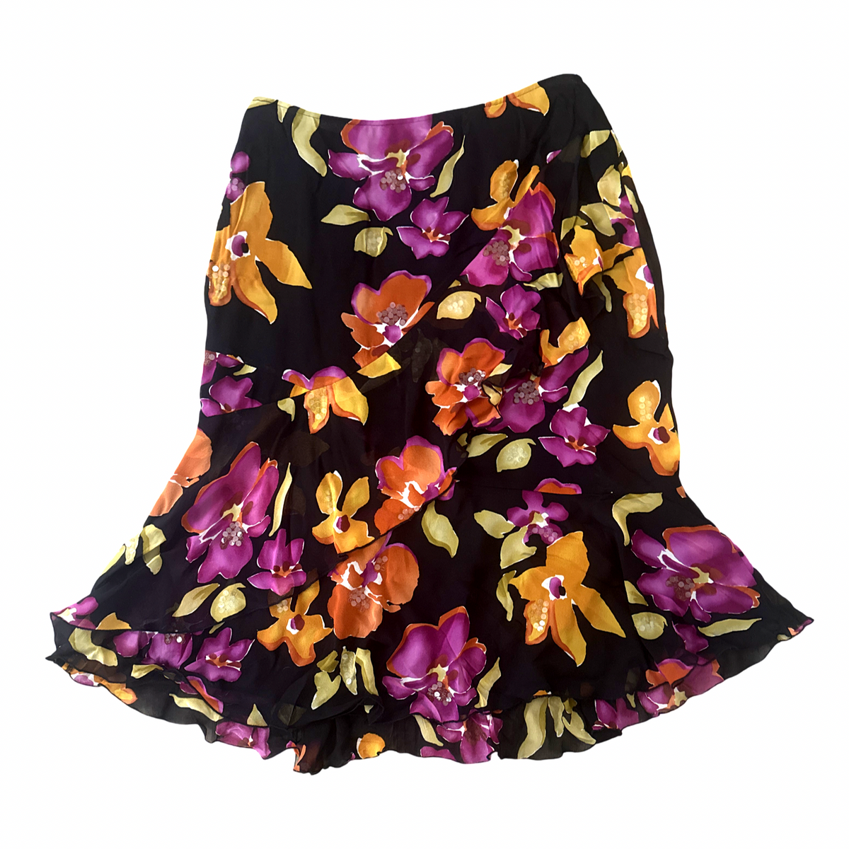 Y2K Silk Sequin Floral Print Skirt