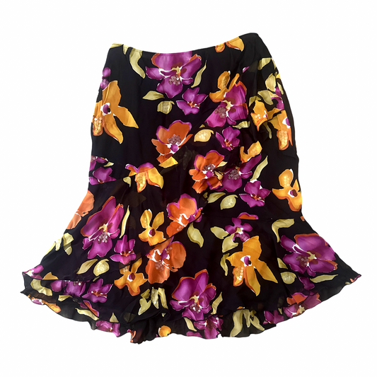 Y2K Silk Sequin Floral Print Skirt
