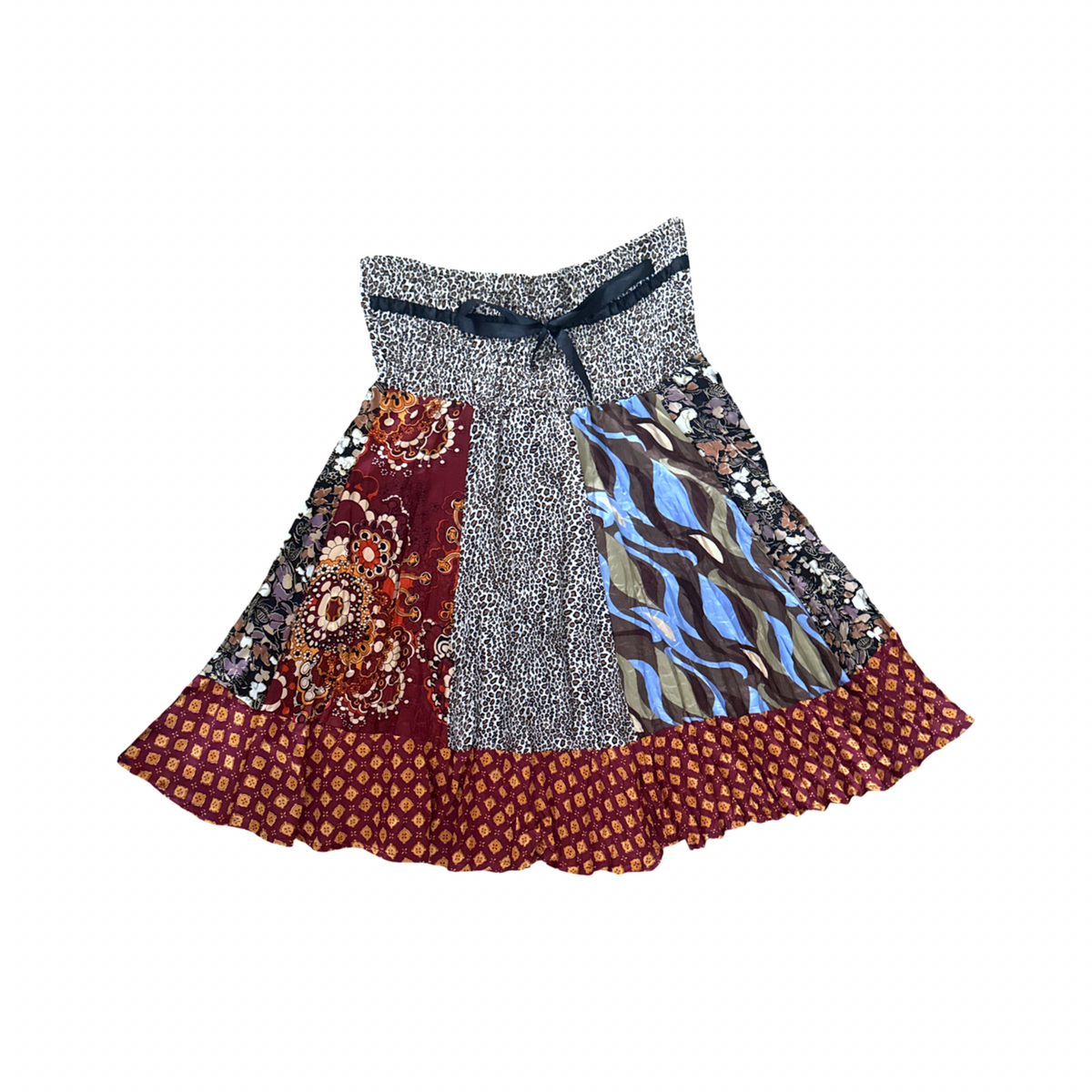 Vintage Y2K Patchwork Leopard Floral Print Skirt Boho Fairy Whimsical