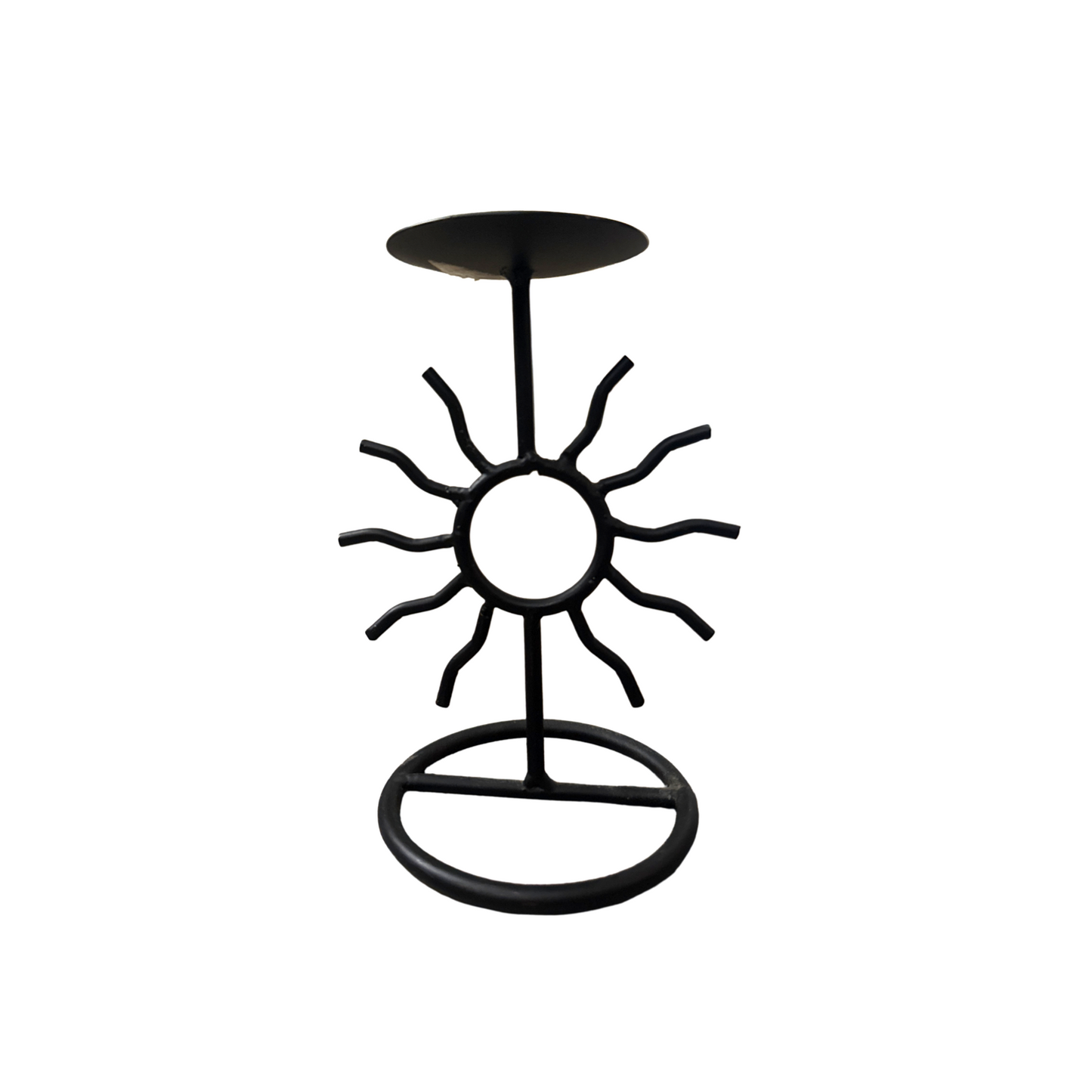 Vintage Celestial Sun Black Iron Candle Holder