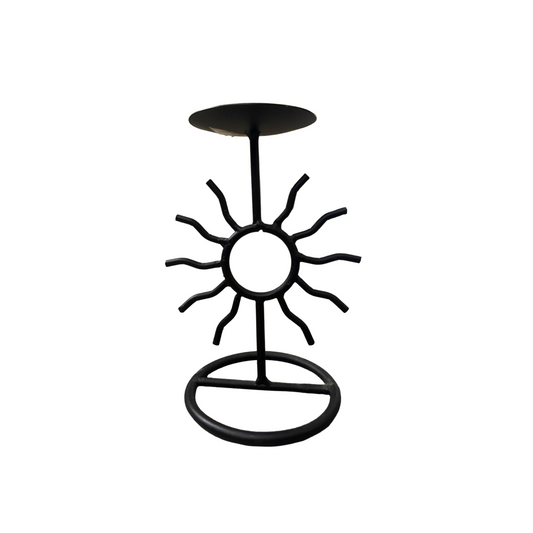 Vintage Celestial Sun Black Iron Candle Holder