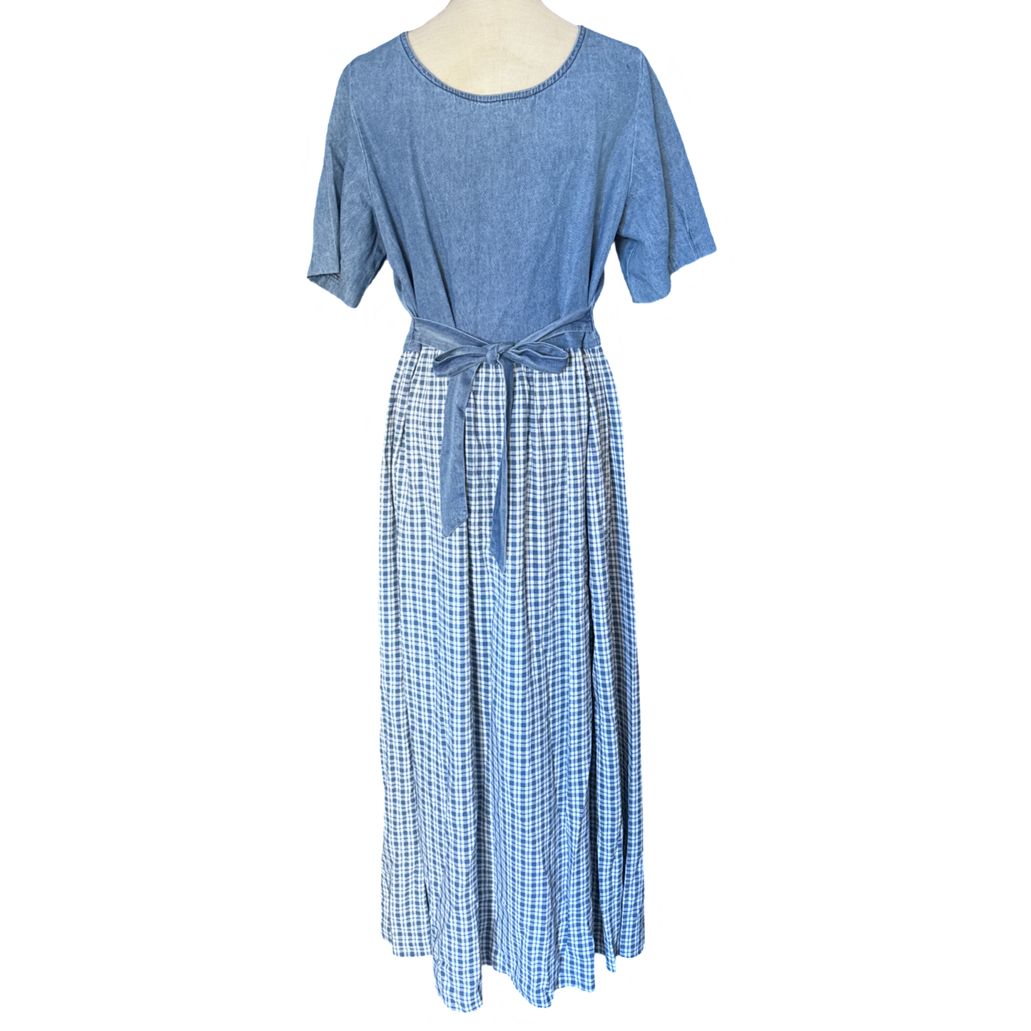 Vintage Gingham Denim Maxi Dress