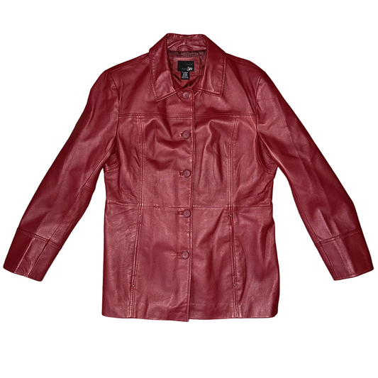 Vintage Red Leather Button Up Jacket