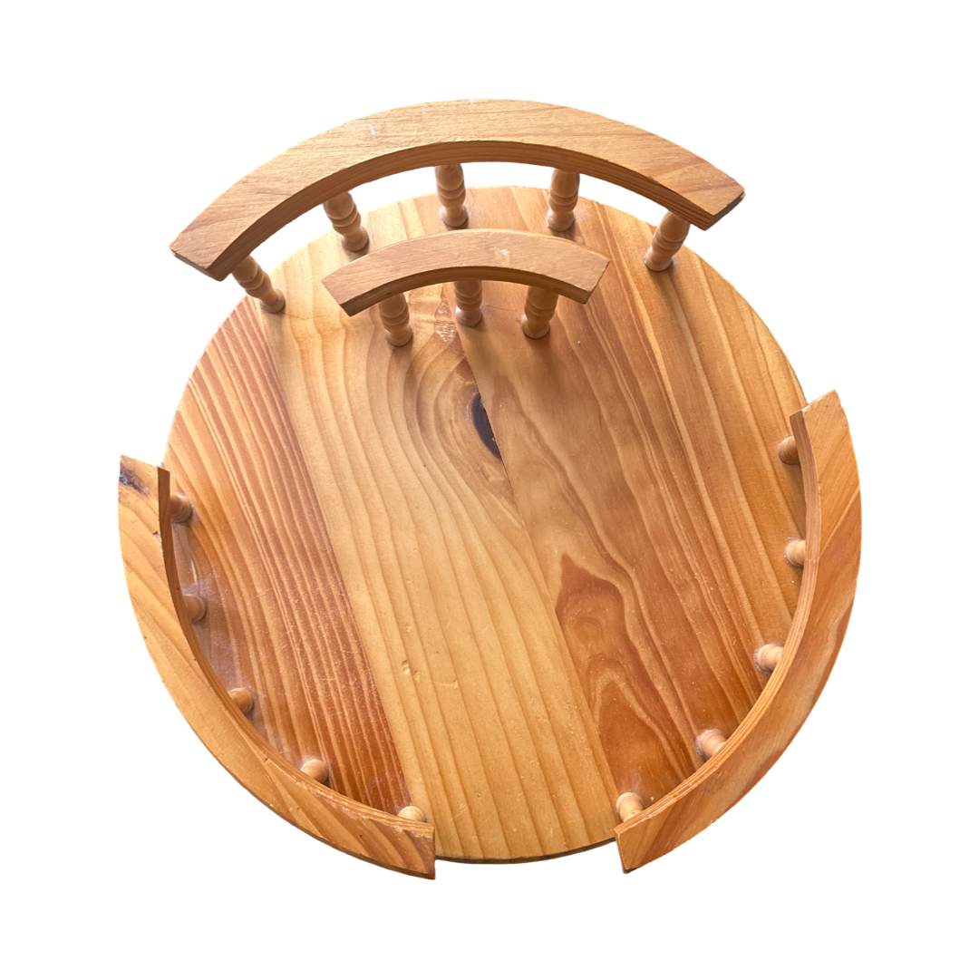 Vintage MCM Wooden Tabletop Lazy Susan Tray with Napkin Holder