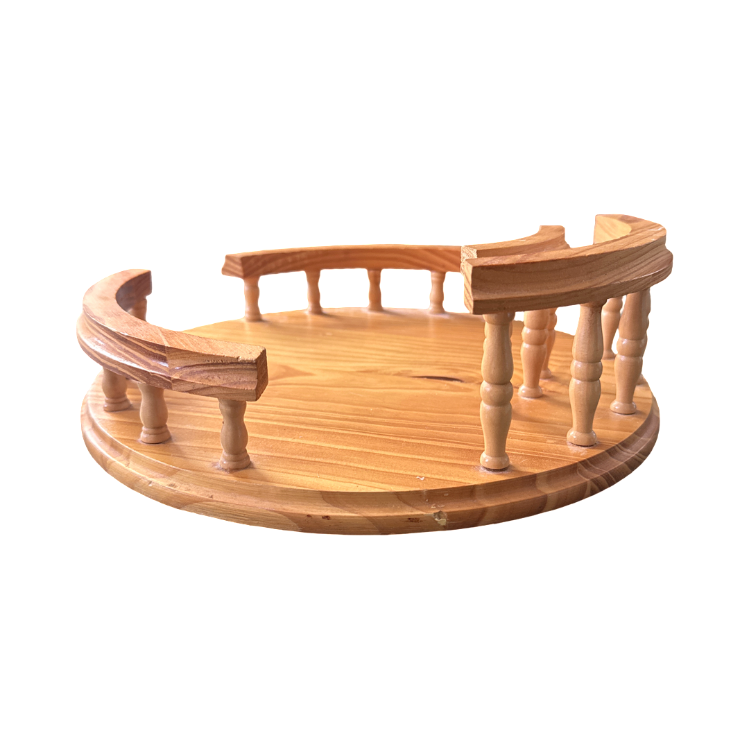 Vintage MCM Wooden Tabletop Lazy Susan Tray with Napkin Holder