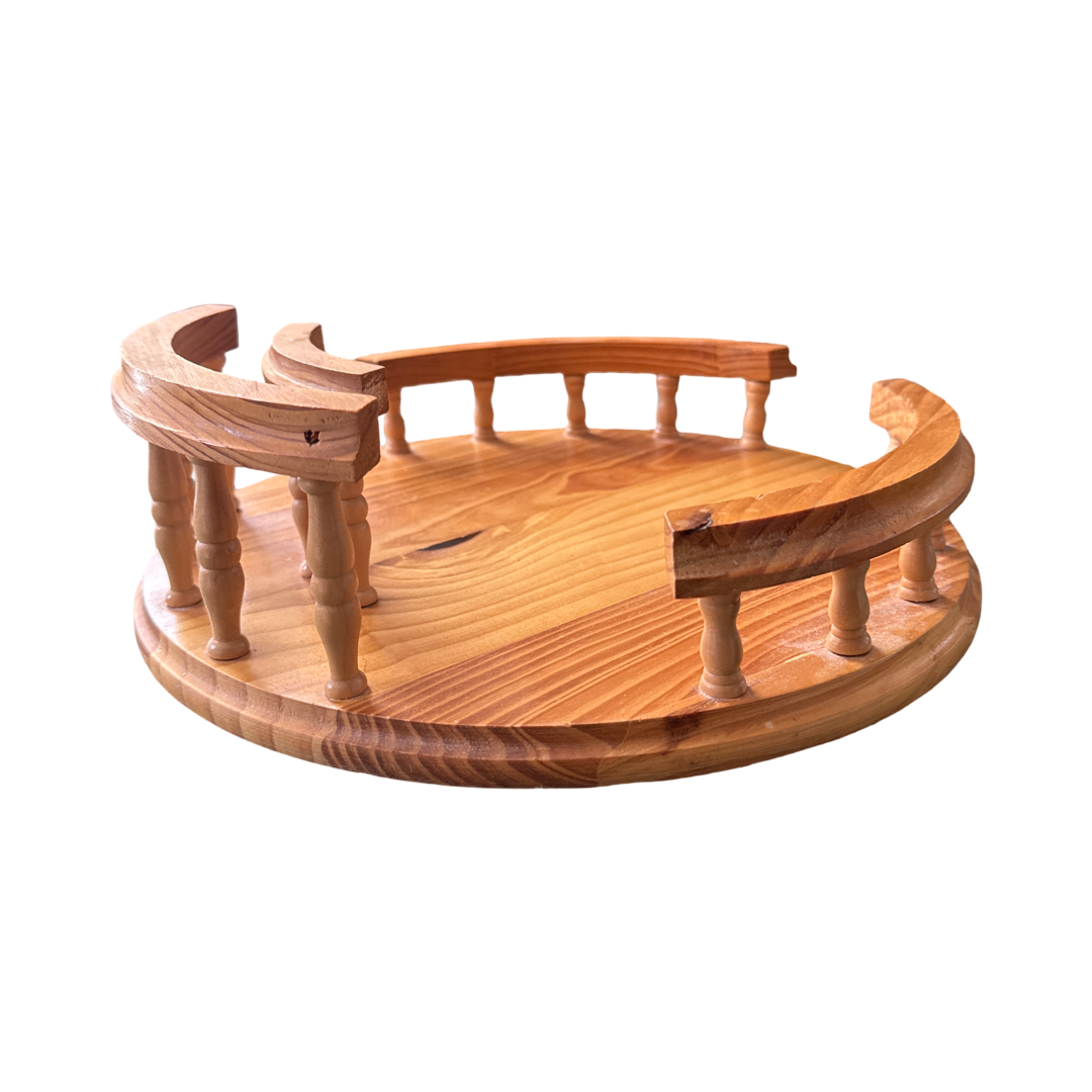 Vintage MCM Wooden Tabletop Lazy Susan Tray with Napkin Holder