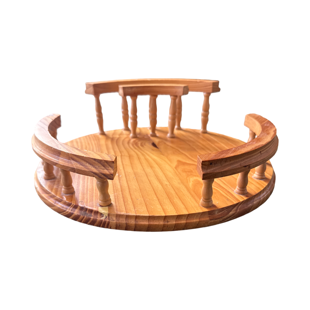 Vintage MCM Wooden Tabletop Lazy Susan Tray with Napkin Holder