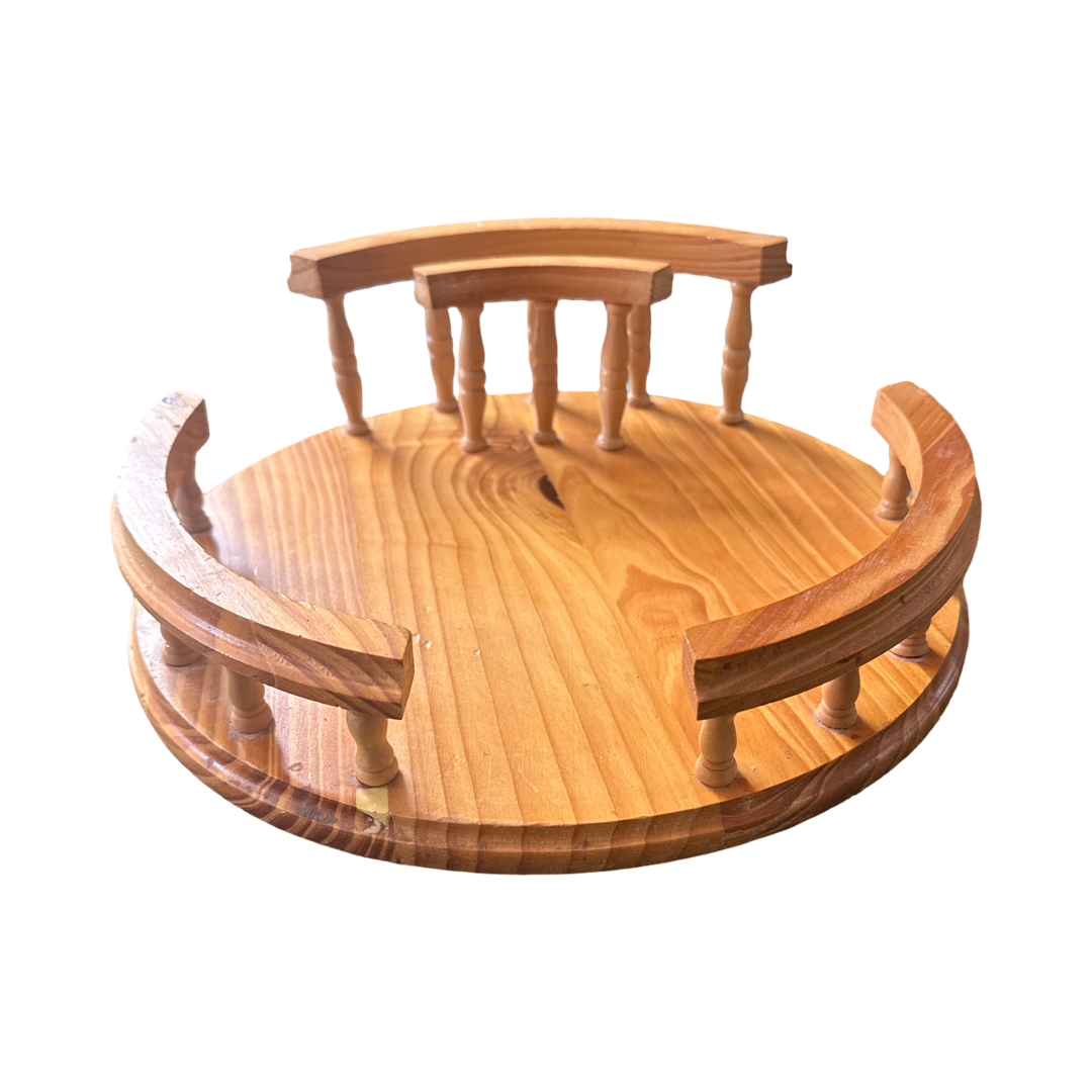 Vintage MCM Wooden Tabletop Lazy Susan Tray with Napkin Holder
