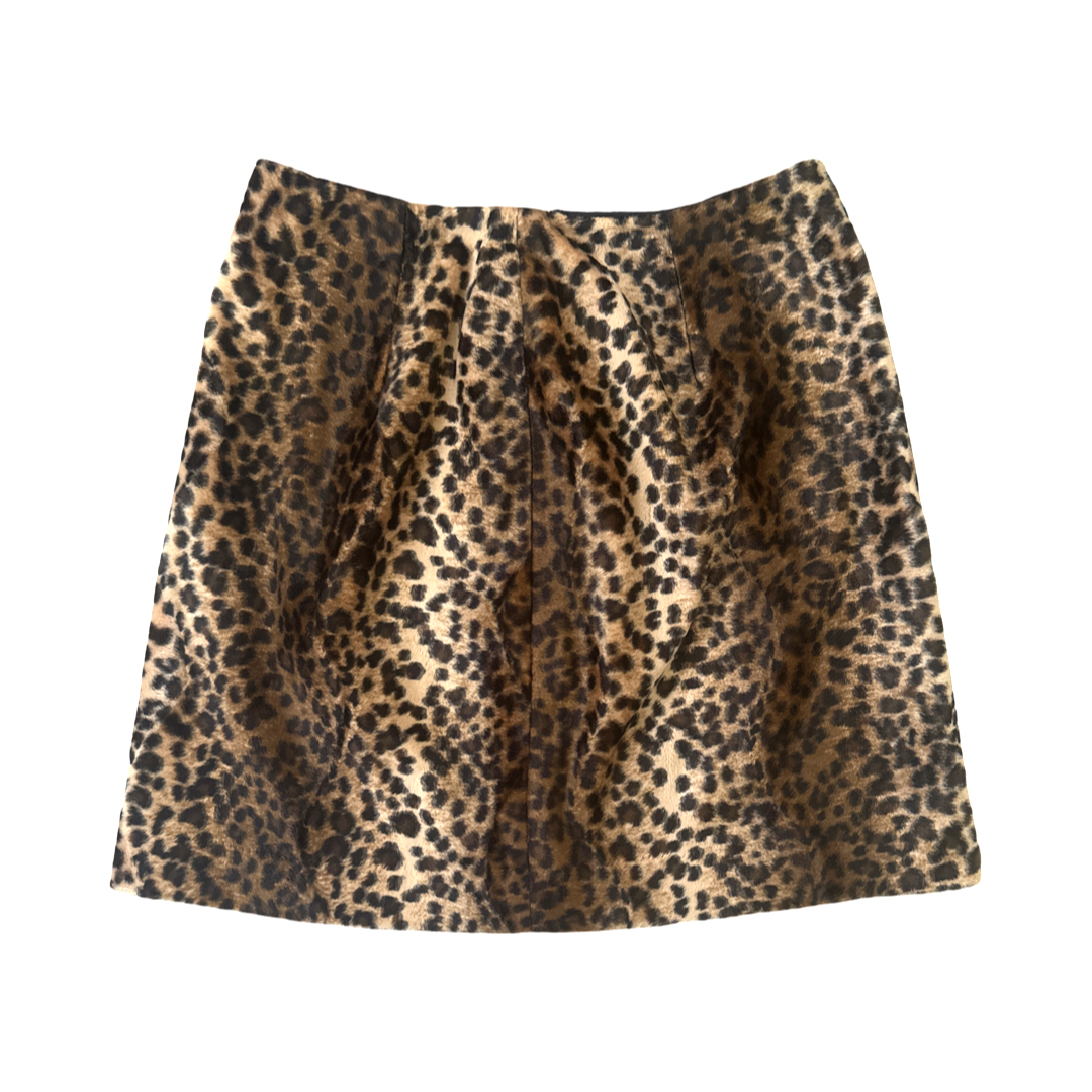 Vintage Leopard Print Faux Fur Mini Skirt
