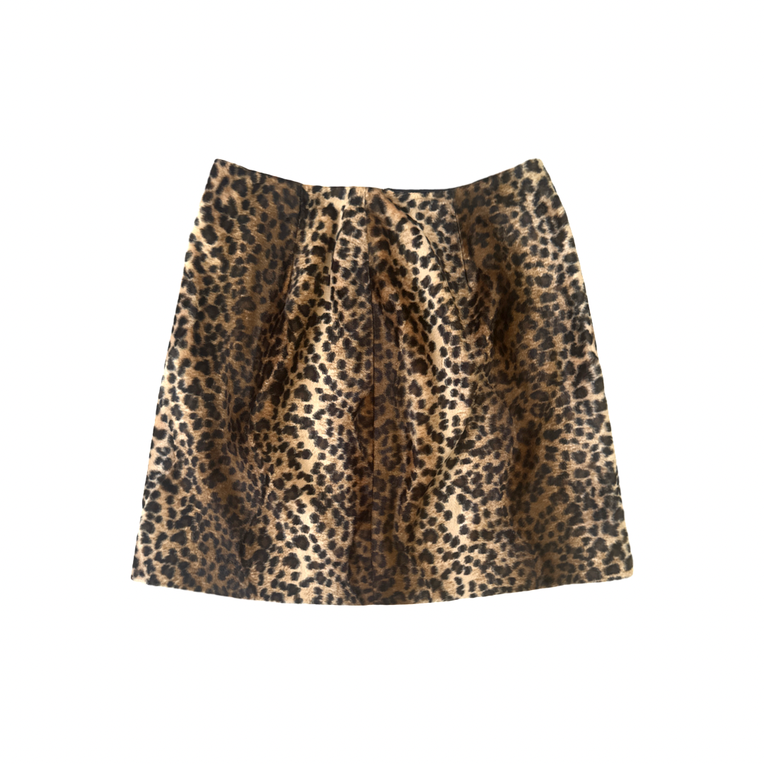 Vintage Leopard Print Faux Fur Mini Skirt