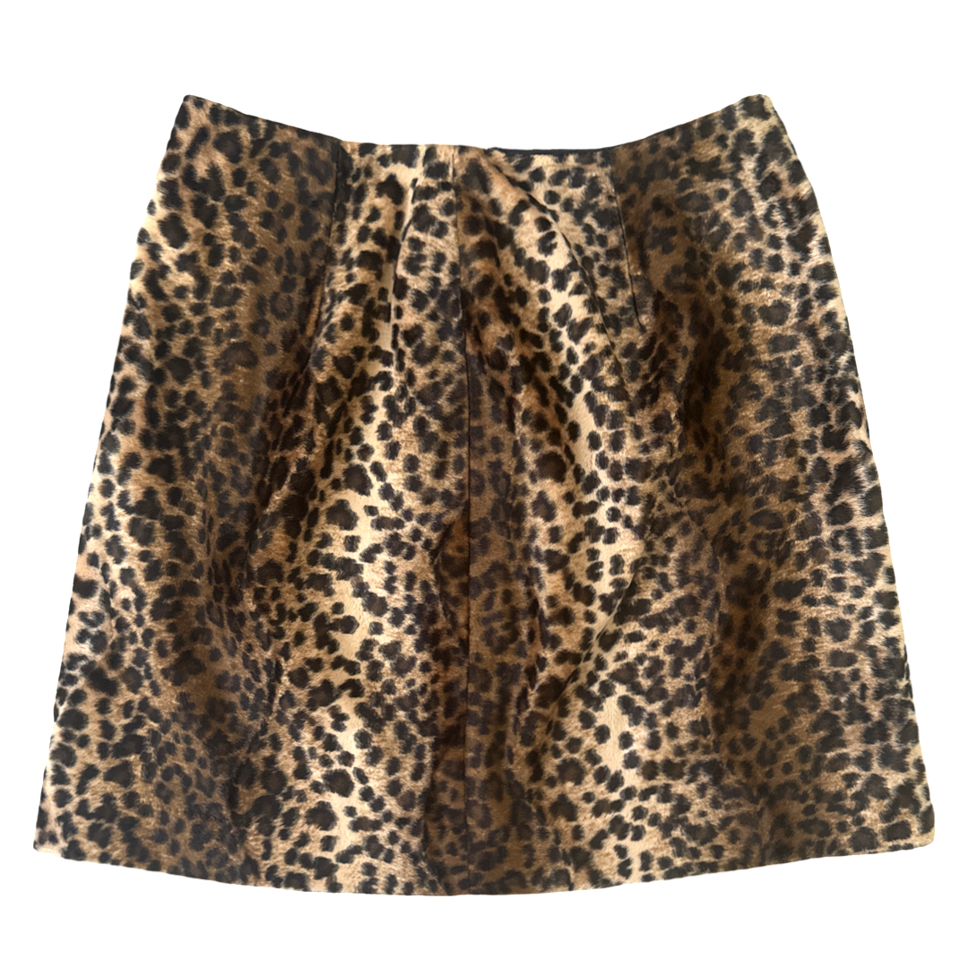 Vintage Leopard Print Faux Fur Mini Skirt