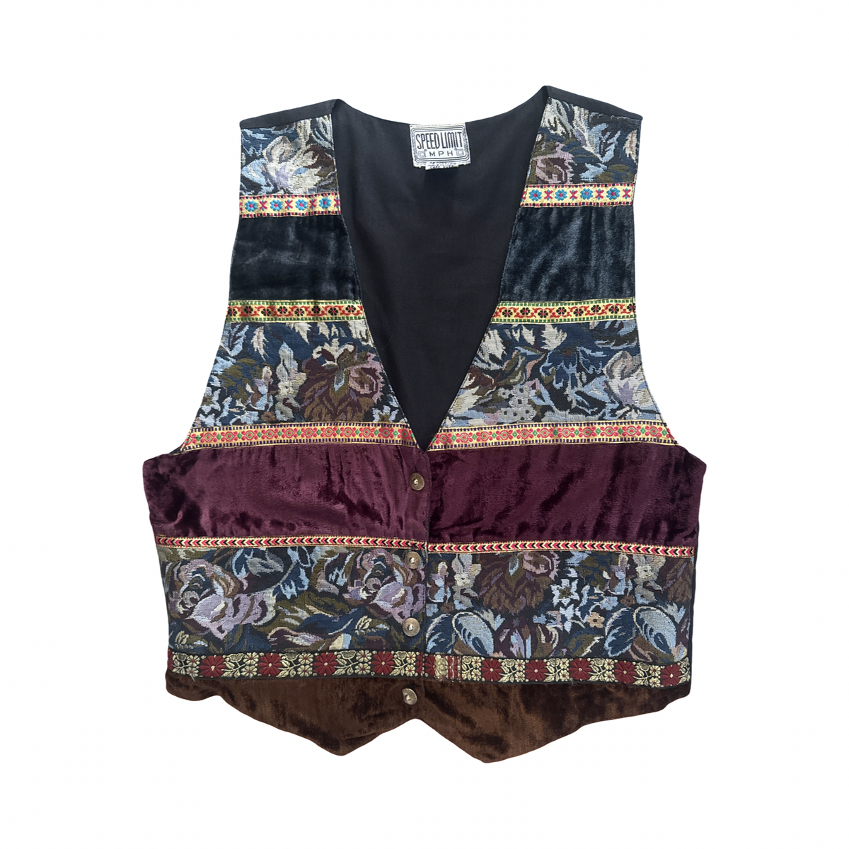 Vintage 90s Velvet Patchwork Tapestry Vest