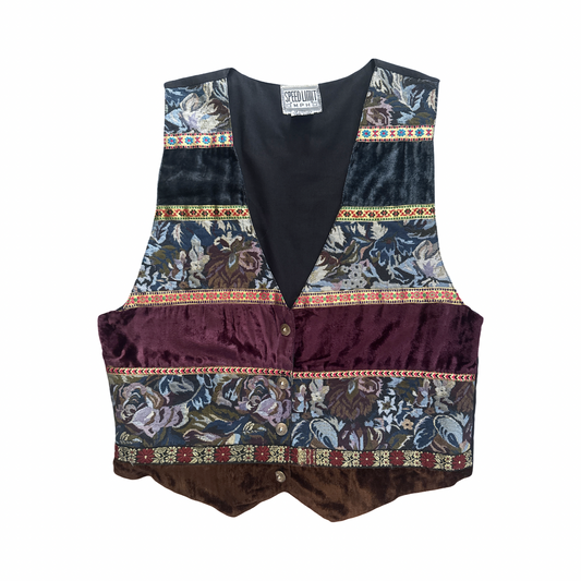 Vintage 90s Velvet Patchwork Tapestry Vest