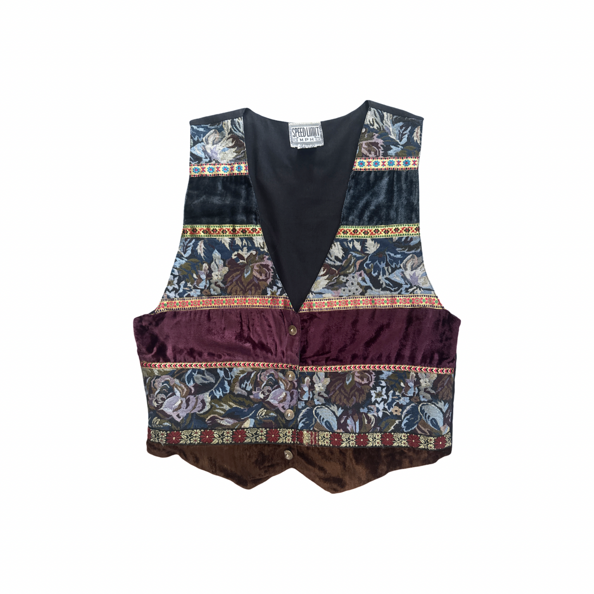 Vintage 90s Velvet Patchwork Tapestry Vest