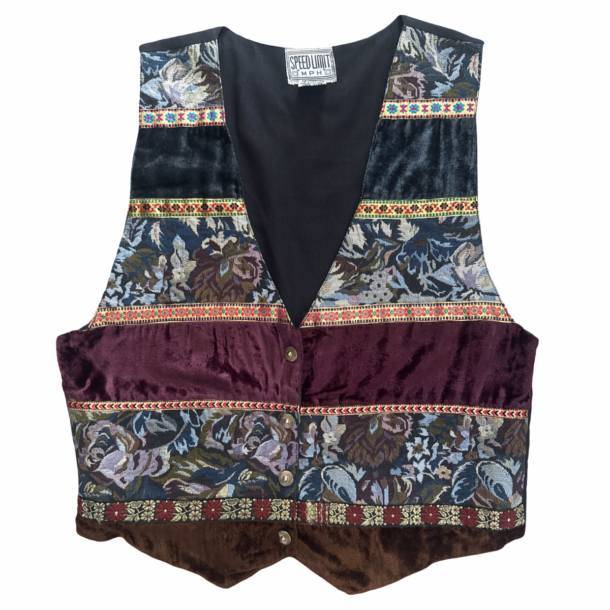 Vintage 90s Velvet Patchwork Tapestry Vest