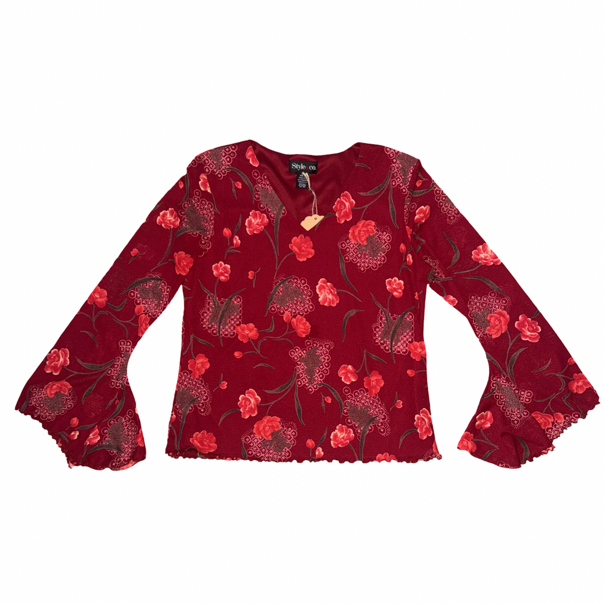 Vintage Y2K Floral Print Bell Flare Sleeve Top
