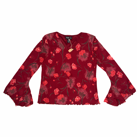 Vintage Y2K Floral Print Bell Flare Sleeve Top