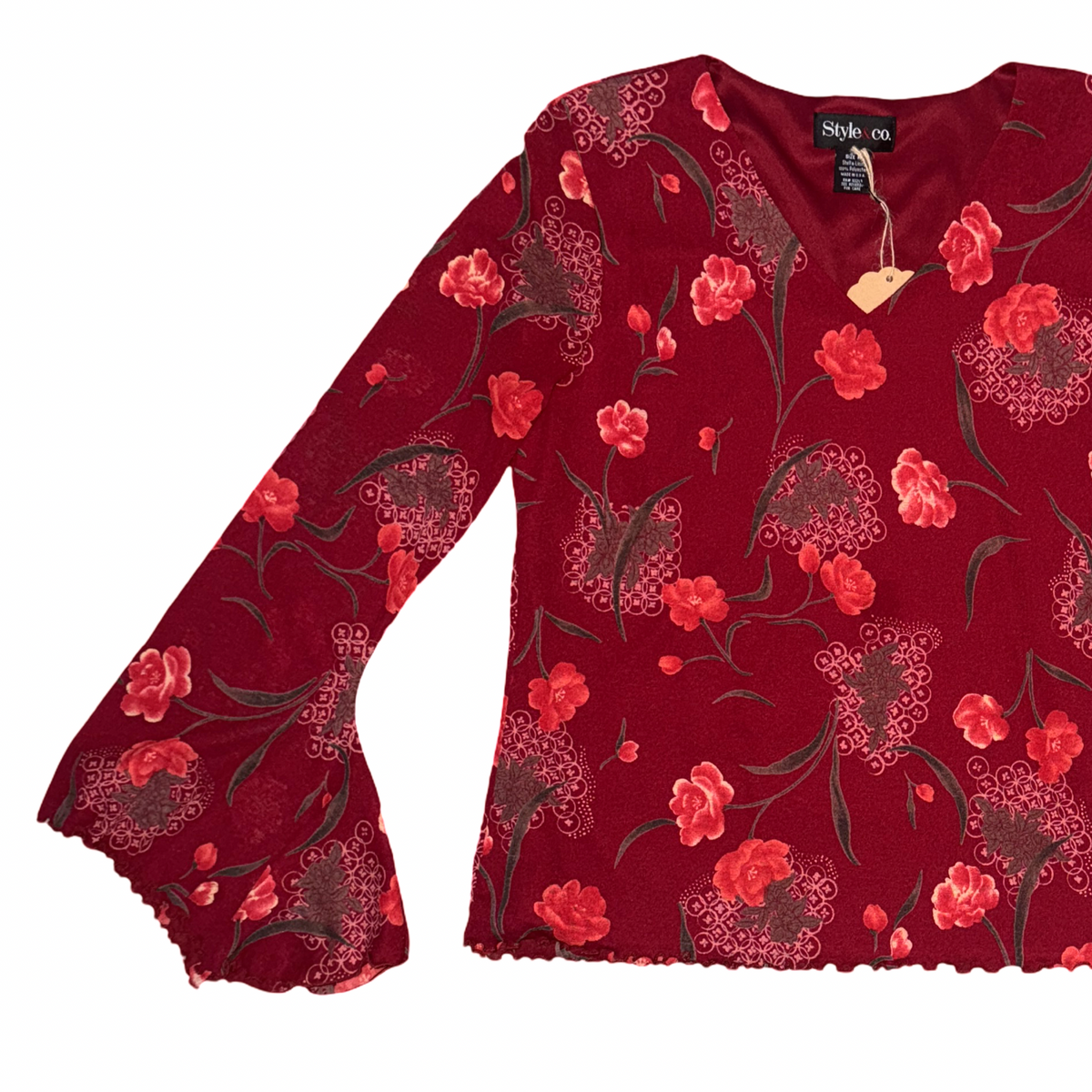 Vintage Y2K Floral Print Bell Flare Sleeve Top