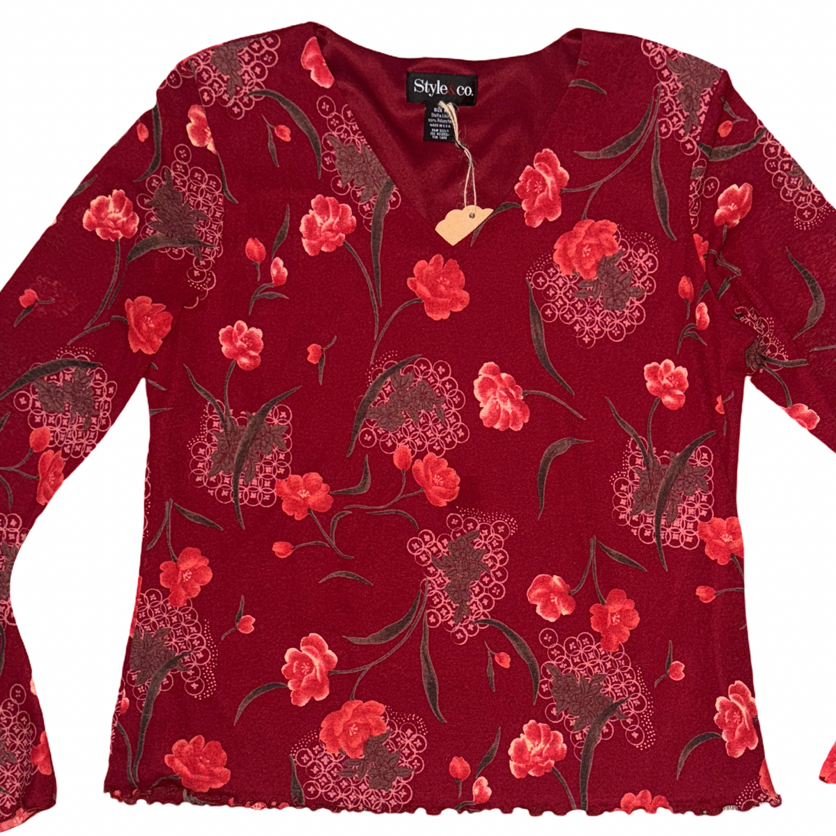 Vintage Y2K Floral Print Bell Flare Sleeve Top