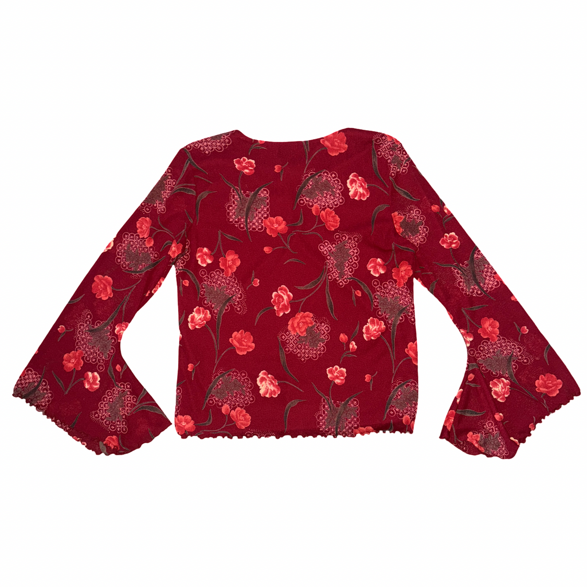 Vintage Y2K Floral Print Bell Flare Sleeve Top